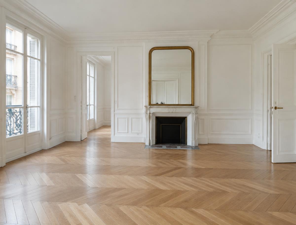 Parquet point de Hongrie rénové dans un appartement parisien